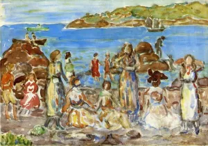 Beach Scene, New England by Maurice Brazil Prendergast - Hand-Painted Oil Painting Reproduction