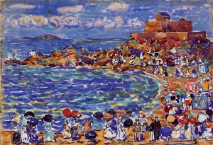 Beach, St. Malo by Maurice Brazil Prendergast - Hand-Painted Oil Painting Reproduction