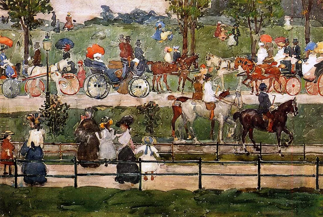 Hand-painted reproduction of Prendergast's Central Park on paper