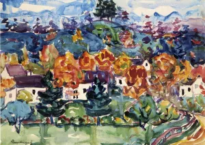 Hillside Village by Maurice Brazil Prendergast - Hand-Painted Oil Painting Reproduction