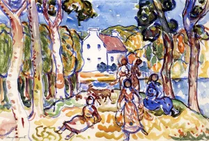 Landscape with Figures and Goat by Maurice Brazil Prendergast - Hand-Painted Oil Painting Reproduction