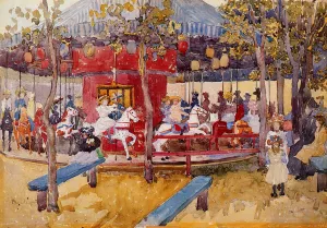 Merry-Go-Round, Nahant by Maurice Brazil Prendergast - Hand-Painted Oil Painting Reproduction
