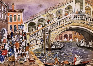 Rialto Bridge also known as The Rialto Bridge, Venice by Maurice Brazil Prendergast - Hand-Painted Oil Painting Reproduction
