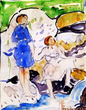 Two Girls by a Waterfall by Maurice Brazil Prendergast Oil Painting Reproduction