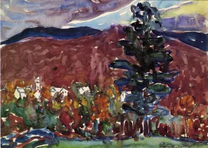 Village Against Purple Mountain by Maurice Brazil Prendergast Oil Painting Reproduction