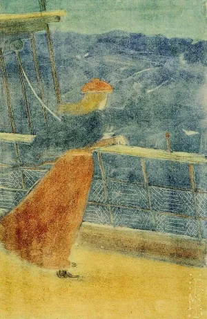 Woman on Ship Deck, Looking out to Sea (also known as Girl at Ship's Rail) by Maurice Brazil Prendergast - Hand-Painted Oil Painting Reproduction